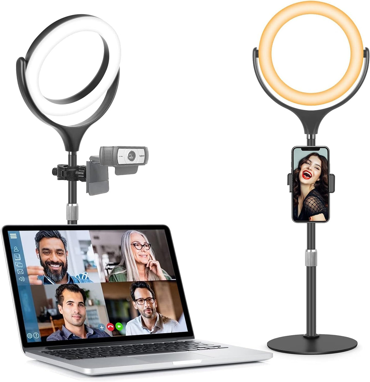 Desk Ring Light with Stand and Phone Holder-Laptop Ring Light for Zoom Meeting-Computer Light for Video Conferencing-Led Streaming Light for YouTube Tiktok Vlogging Video Recording Makeup (Black)
