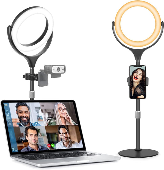 Desk Ring Light with Stand and Phone Holder-Laptop Ring Light for Zoom Meeting-Computer Light for Video Conferencing-Led Streaming Light for YouTube Tiktok Vlogging Video Recording Makeup (Black)