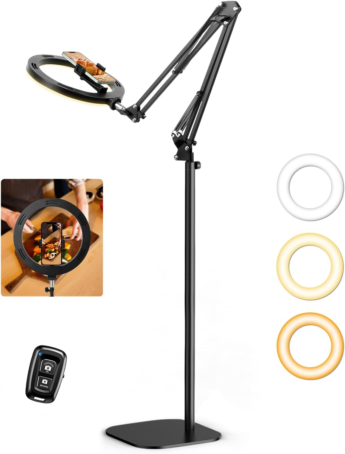 Evershop Ring Light with Stand Overhead Camera Mount Phone Holder,10” Ring Light Tripod for iPhone,Circle Led Selfie Light Halo Light for Video Recording,Photography,Streaming,Vlog,TikTok,YouTube