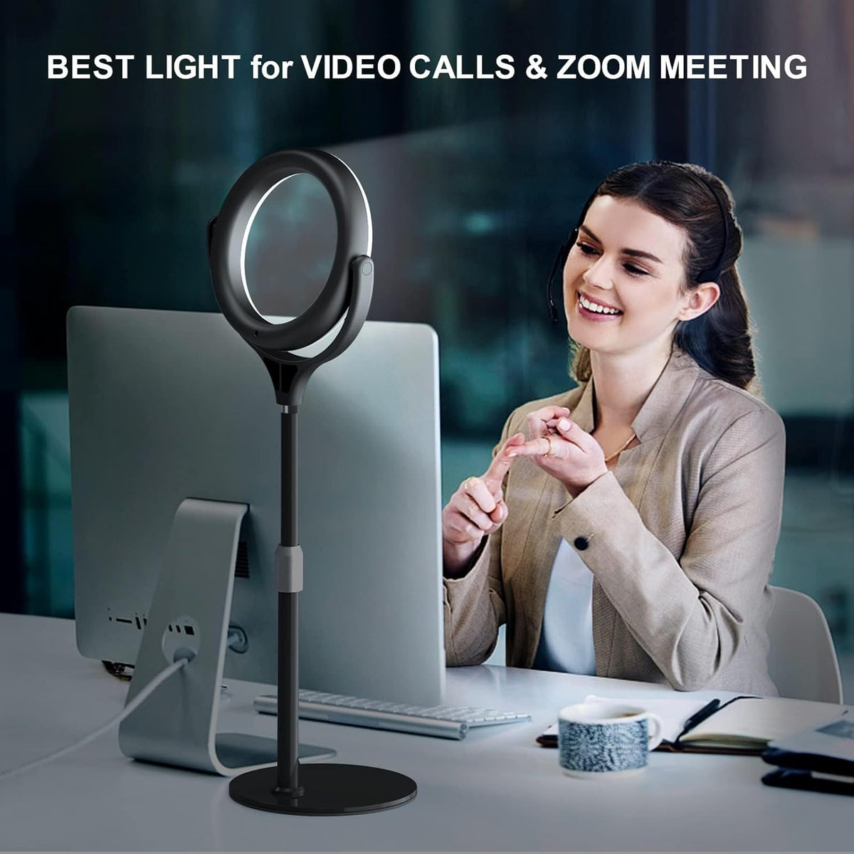 Desk Ring Light with Stand and Phone Holder-Laptop Ring Light for Zoom Meeting-Computer Light for Video Conferencing-Led Streaming Light for YouTube Tiktok Vlogging Video Recording Makeup (Black)