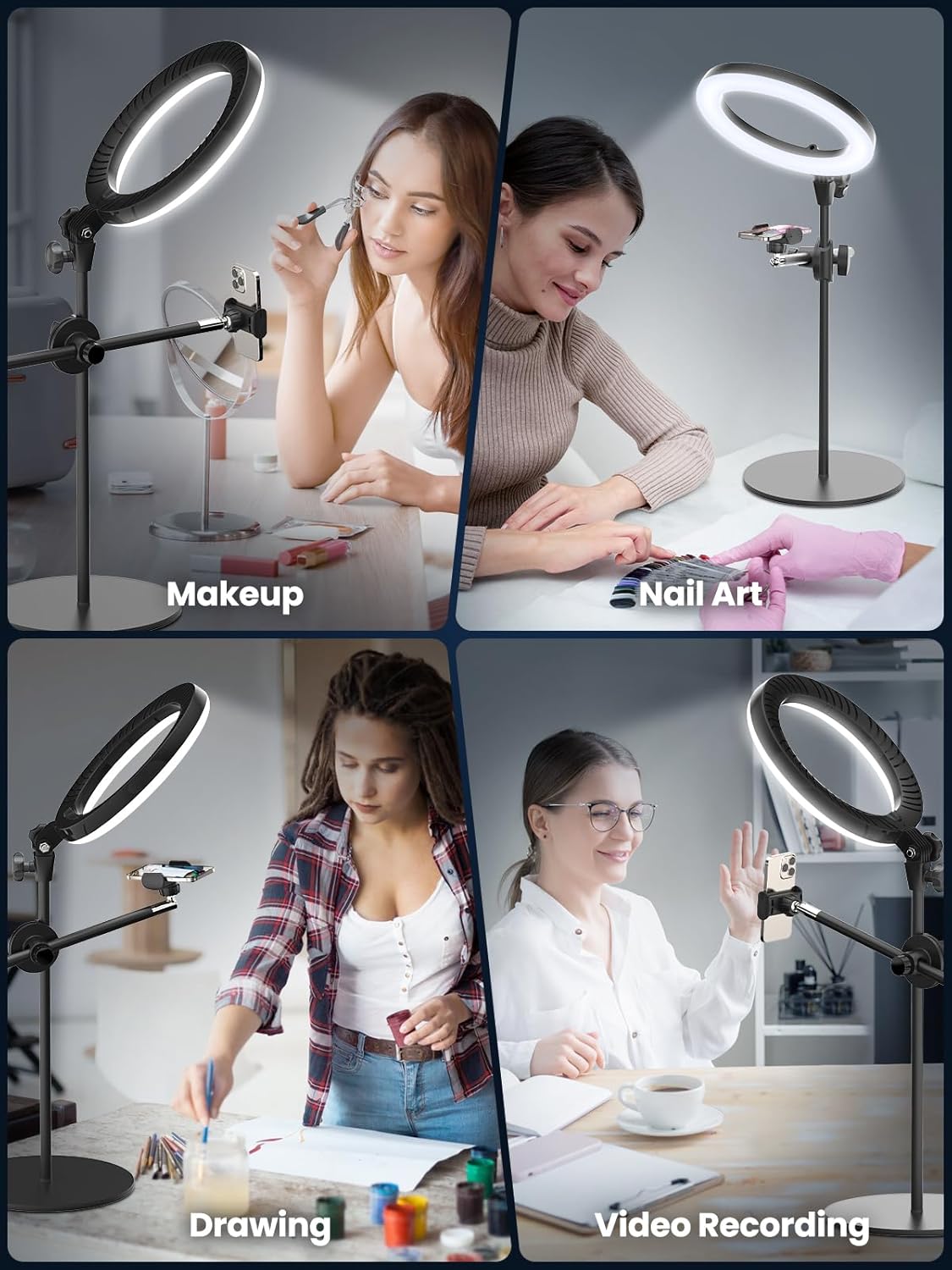 LUXSURE Ring Light for Desk with Stand,Overhead Camera/Phone Mount with 10.5" Ring Lights for iPhone,Phone Tripod with Light Adjustable Lighting for Video Recording,Cooking,Live Stream,Content Creator