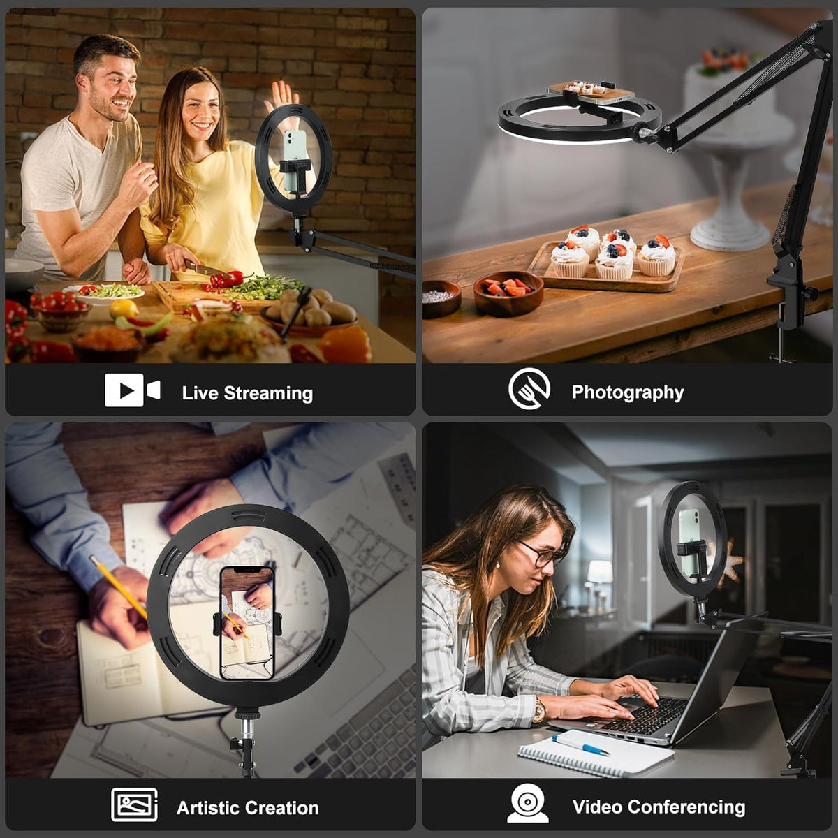 Upgrade Ring Light Overhead Camera Phone Mount for Desk, Evershop 10” Selfie Light with Stand Tripod for iPhone, Light with Phone Holder for Video Recording,Zoom Meeting,Live Streaming Tiktok,YouTube