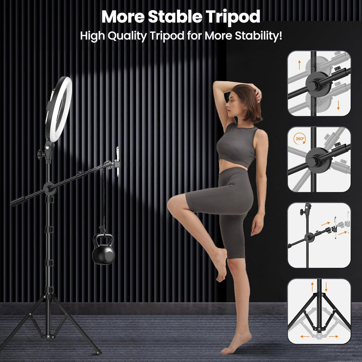 LUXSURE Ring Light with Stand for Phone, Ring Light Tripod for iPhone with Light, Overhead Camera Mount 10.5" with Remote, Phone Tripod with Light for Video Recording/Live Streaming/Cooking