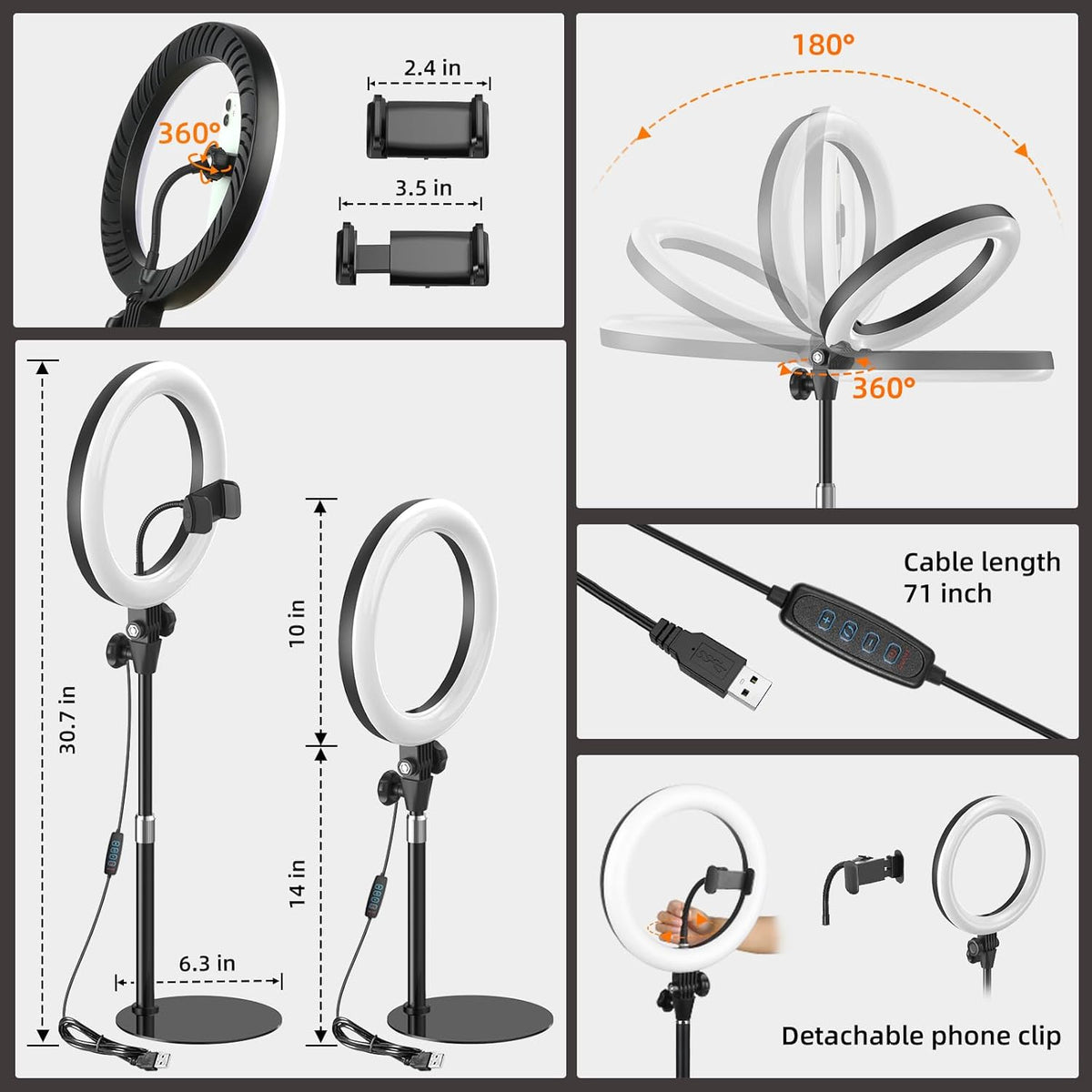 Desk Ring Light for Video Conference - Evershop 10" Lighting with Phone Holder for Video Recording, Zoom Calls, Selfie,Online Meeting, Streaming,Lights with 30.7" Adjustable Stand for Laptop, Computer