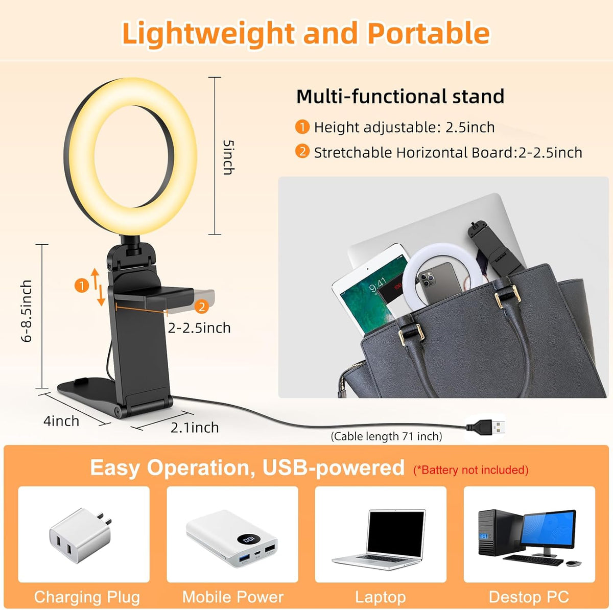 Evershop Ring Light for Laptop Desk Clip On,Small Computer Video Conference Lighting with Stand for Phone/Webcam/Monitor,5" Portable Mini LED Selfie Light Desktop for Zoom Meeting/Video Call/Recording