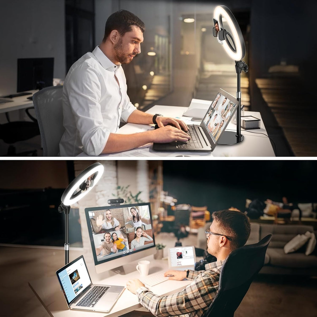 Desk Ring Light for Video Conference - Evershop 10" Lighting with Phone Holder for Video Recording, Zoom Calls, Selfie,Online Meeting, Streaming,Lights with 30.7" Adjustable Stand for Laptop, Computer
