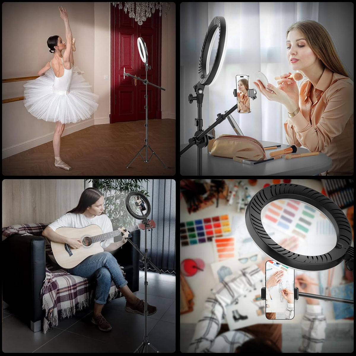 LUXSURE Ring Light with Stand for Phone, Ring Light Tripod for iPhone with Light, Overhead Camera Mount 10.5" with Remote, Phone Tripod with Light for Video Recording/Live Streaming/Cooking