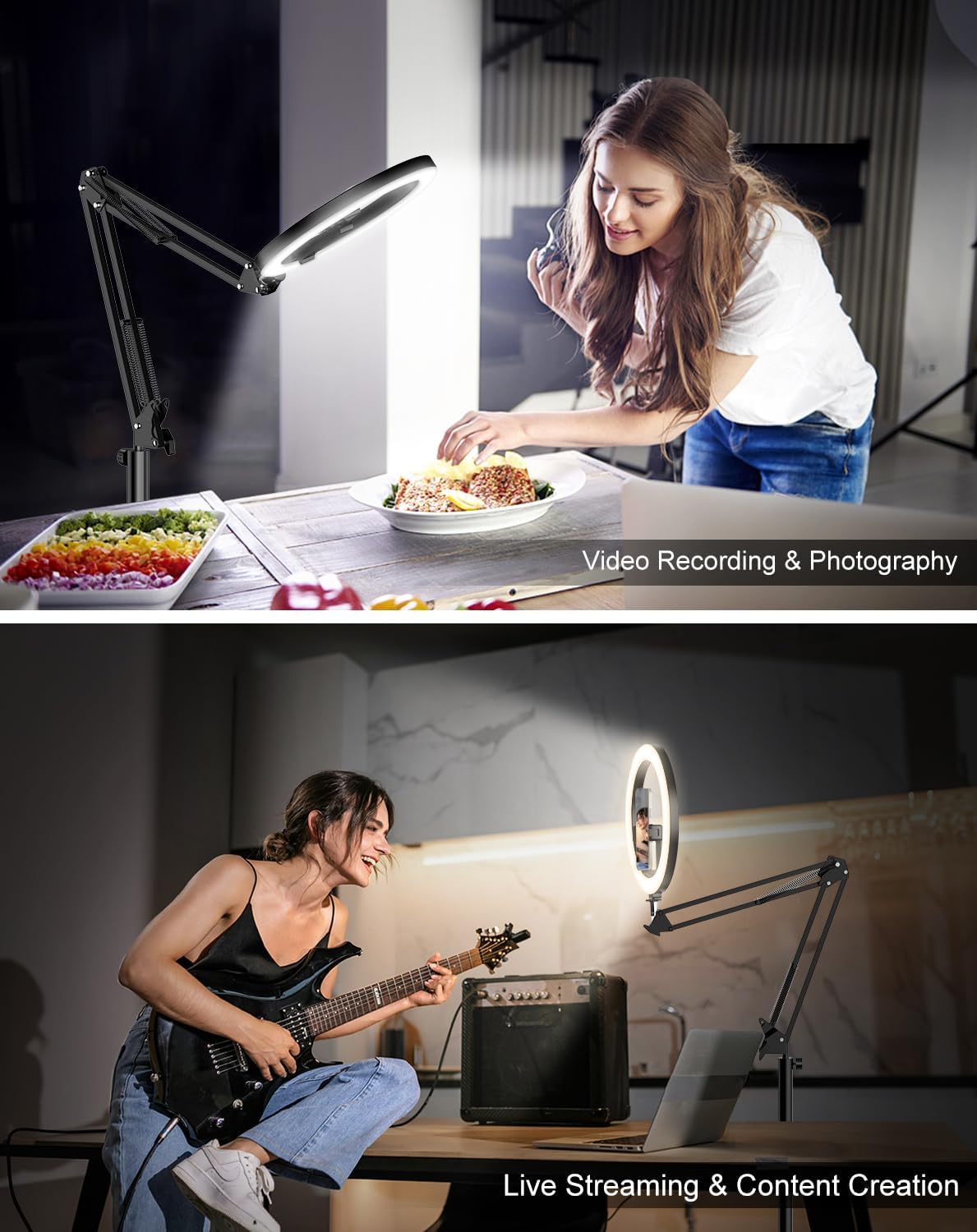 Upgrade 18W Ring Light with Stand Tripod for iPhone, 10” Ultra Bright Overhead Phone Camera Mount Circle Light with Remote Control for Video Recording,Content Creation,Streaming,TikTok,YouTube